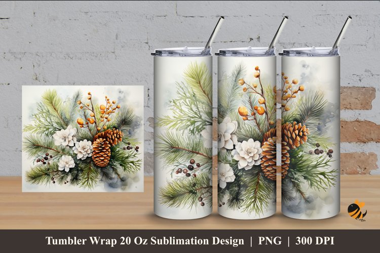 Pine Fruit And Leaf Tumbler Wrap Sublimation Design 4 example image 1