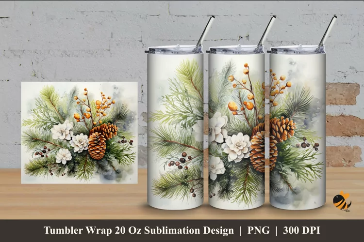 Pine Fruit And Leaf Tumbler Wrap Sublimation Design 4