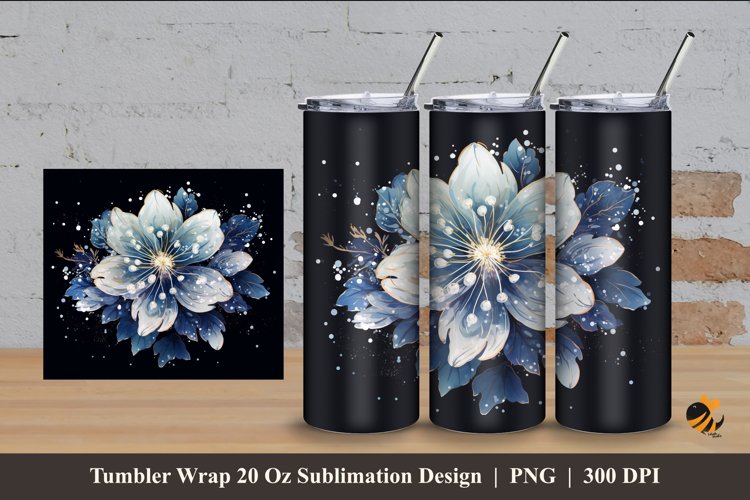 Fantasy Snowy Flower Tumbler Wrap Sublimation Design 4