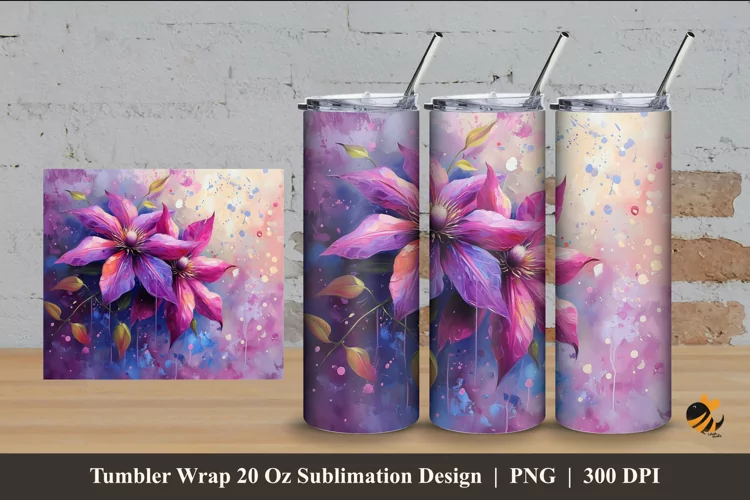 Clematis Flower Tumbler Wrap Sublimation Design 4