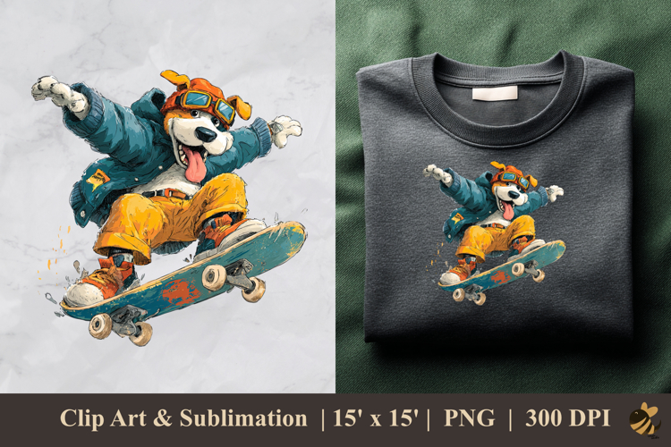 Skater Dog DTF Sublimation Clipart Design 4
