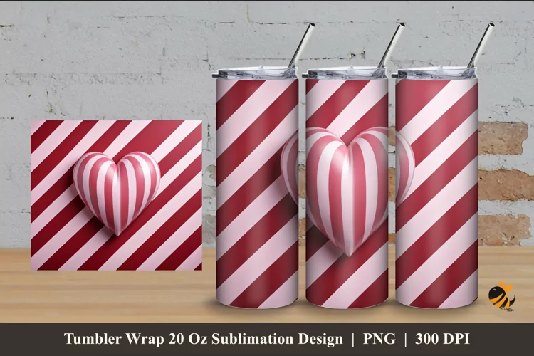 Love Stripe Tumbler Wrap Sublimation Design 4