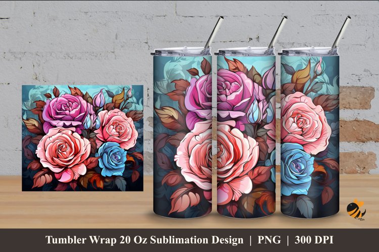 Blossom Supreme Rose Tumbler Wrap Sublimation Design 4 example image 1
