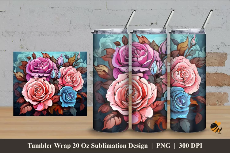 Blossom Supreme Rose Tumbler Wrap Sublimation Design 4