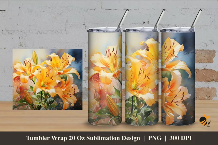 Lilium Flower Tumbler Wrap Sublimation Design 4
