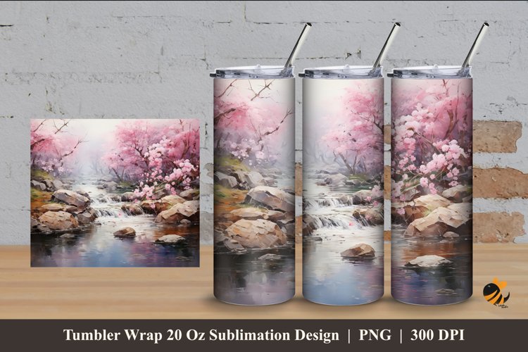 Sakura River Tumbler Wrap Sublimation Design 4 example image 1