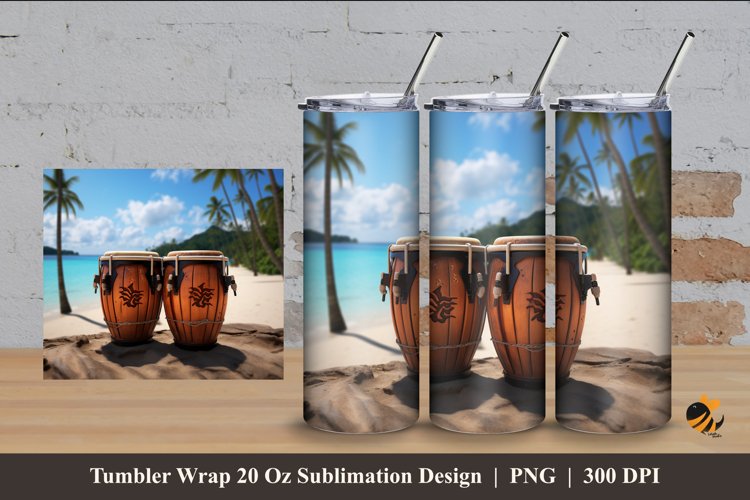 Bongo Drum At Beach Tumbler Wrap Sublimation Design 4