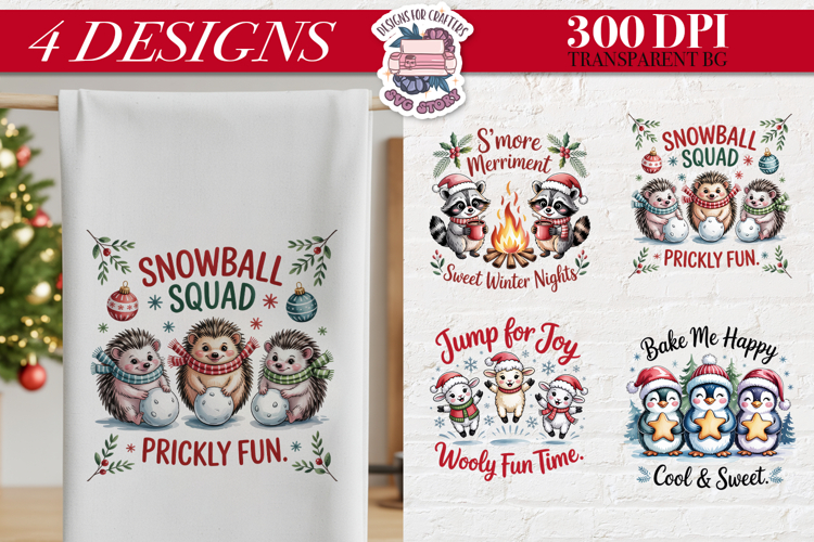 Christmas Cute Animals Clipart PNG Sublimation 4 Design
