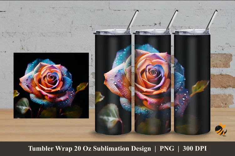 Rose Colorful Tumbler Wrap Sublimation Design 4