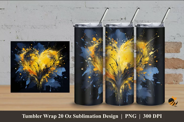 Yellow Heart Tumbler Wrap Sublimation Design 4