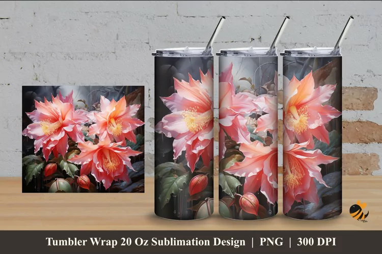 Epiphyllum Tumbler Wrap Sublimation Design 4