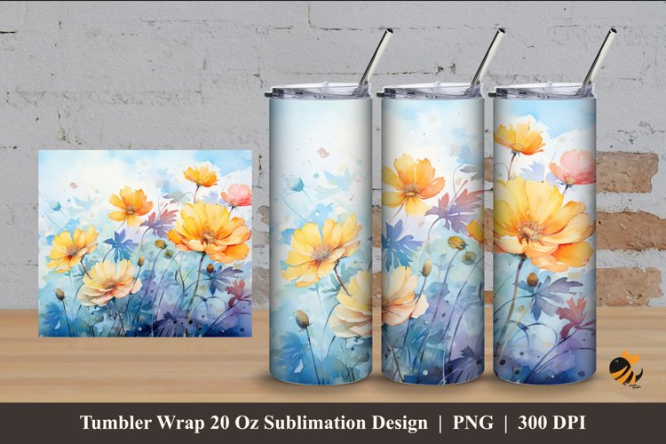 Painting Flower Tumbler Wrap Sublimation Design 4
