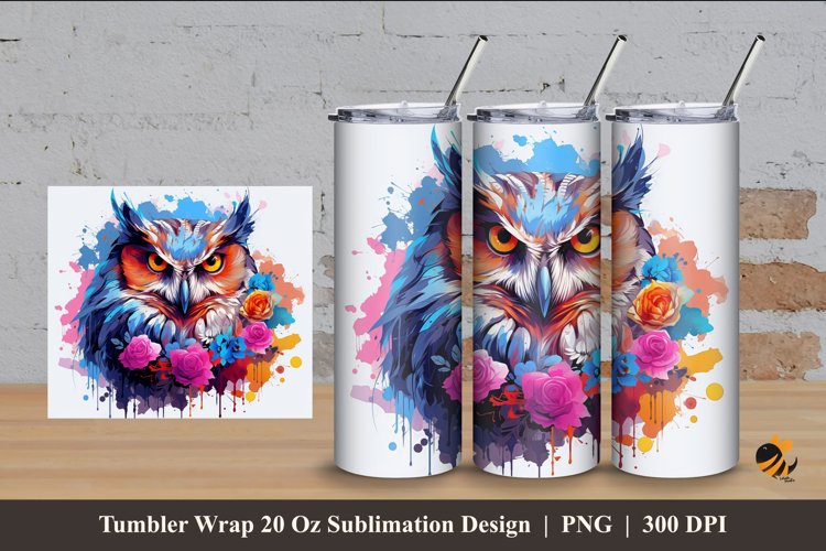 Owl Flowers Tumbler Wrap Sublimation Design 4