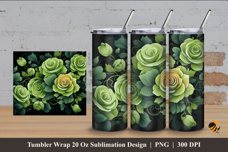 Green Flower Tumbler Wrap Sublimation Design 4 example image 1