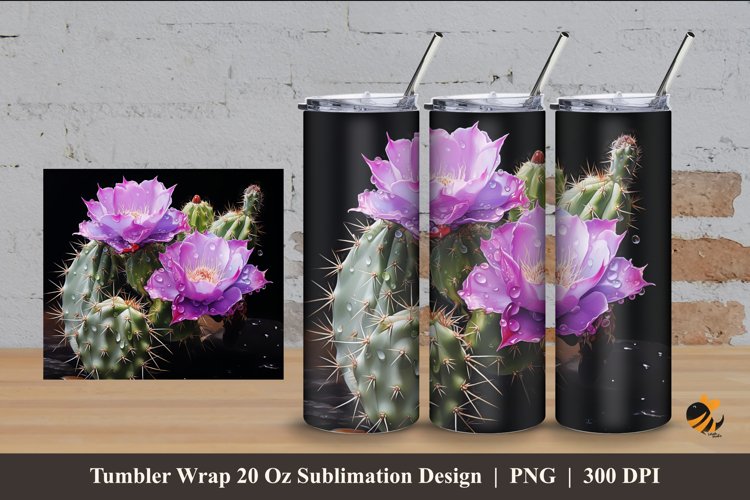 Ariocarpus Flower Tumbler Wrap Sublimation Design 4 example image 1