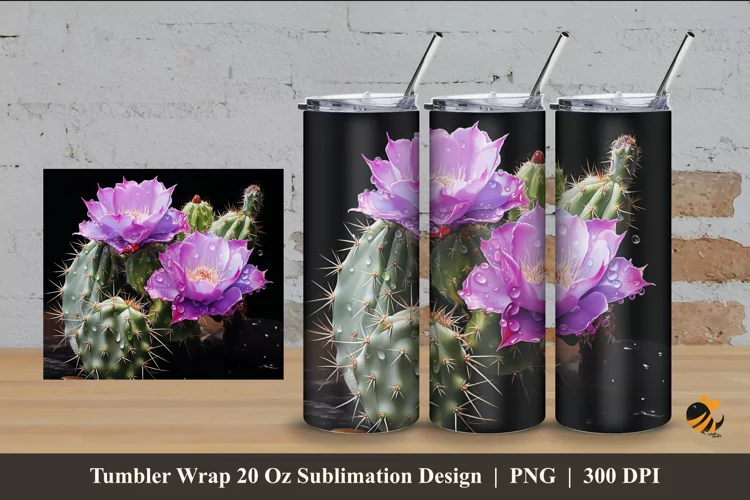 Ariocarpus Flower Tumbler Wrap Sublimation Design 4