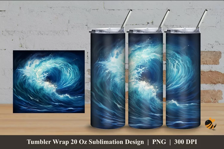 Aqua Wave Tumbler Wrap Sublimation Design 4
