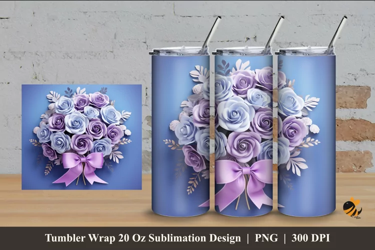 Graceful Rose Tumbler Wrap Sublimation Design 4