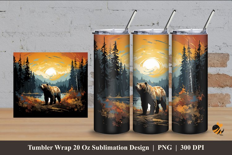 Wild Bear Tumbler Wrap Sublimation Design 4