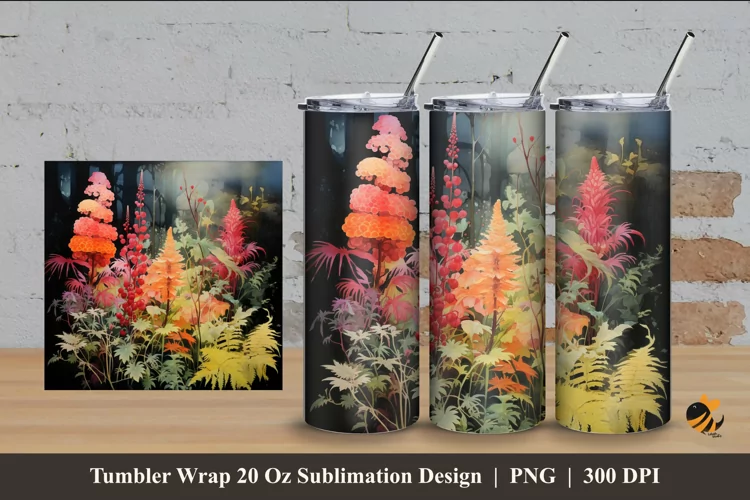 Tropical Fern Tumbler Wrap Sublimation Design 4
