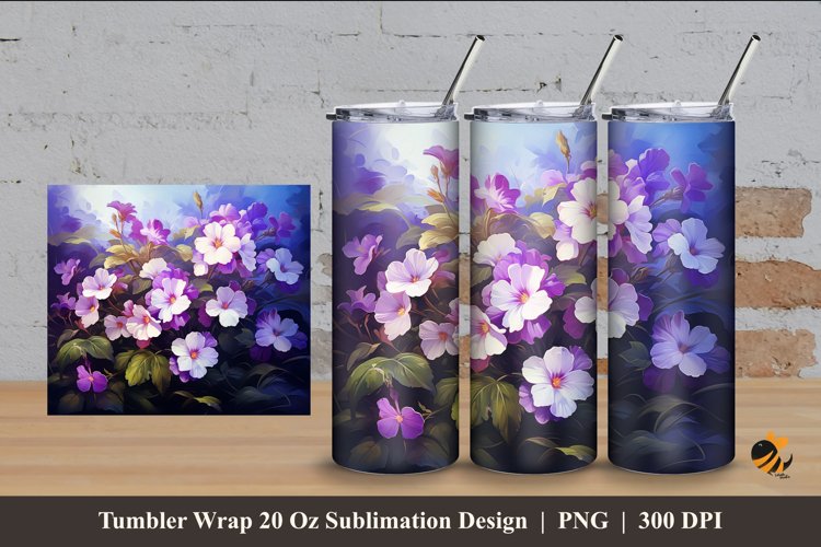 Glowing Flowers Tumbler Wrap Sublimation Design 4 example image 1