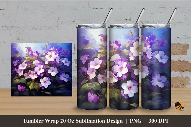 Glowing Flowers Tumbler Wrap Sublimation Design 4
