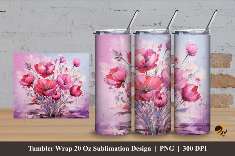 Artistic Flower Tumbler Wrap Sublimation Design 4 example image 1