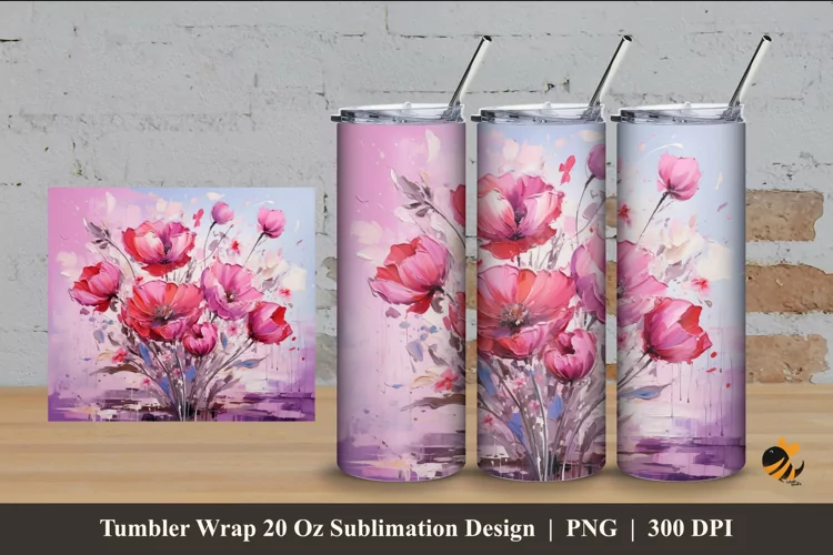 Artistic Flower Tumbler Wrap Sublimation Design 4