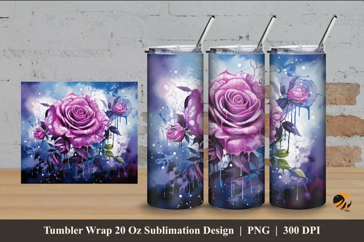 Artistic Rose Tumbler Wrap Sublimation Design 4