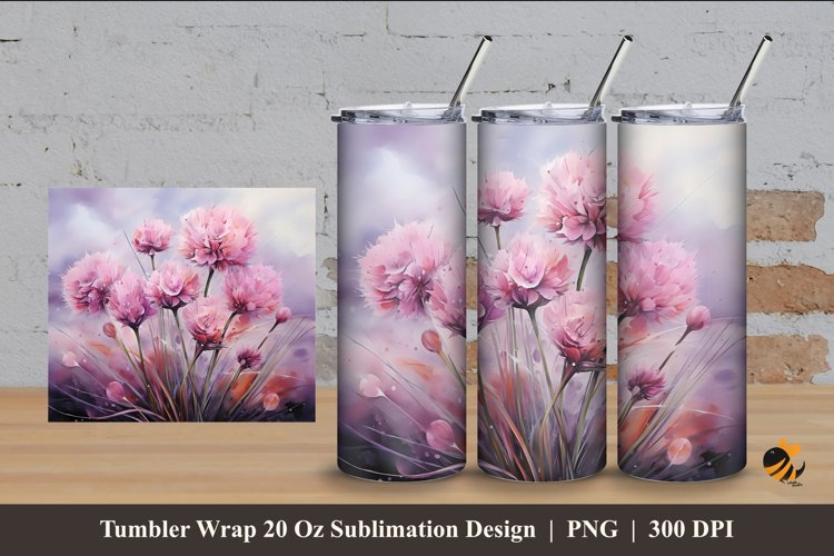 Pink Flower Tumbler Wrap Sublimation Design 4 example image 1