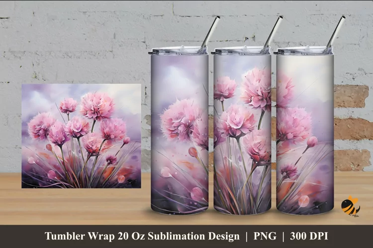 Pink Flower Tumbler Wrap Sublimation Design 4