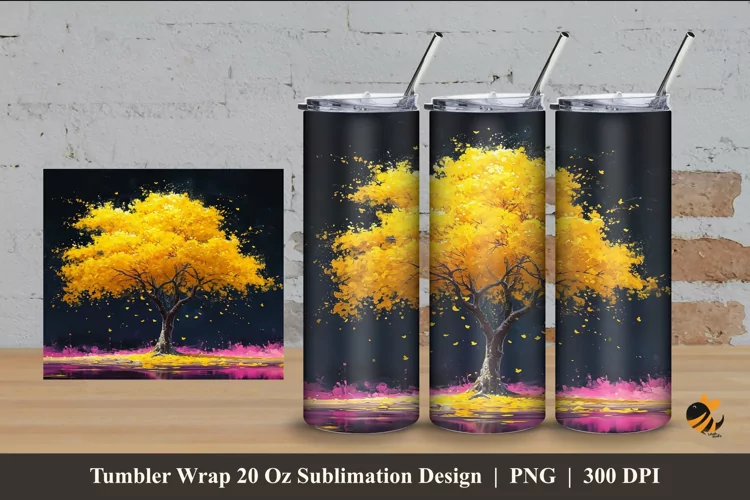 Yellow Tree Tumbler Wrap Sublimation Design 4