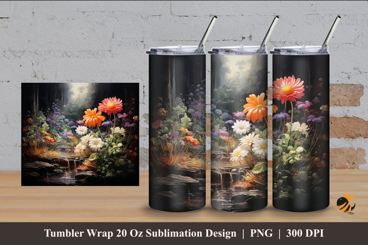 Dark Garden Tumbler Wrap Sublimation Design 4 example image 1
