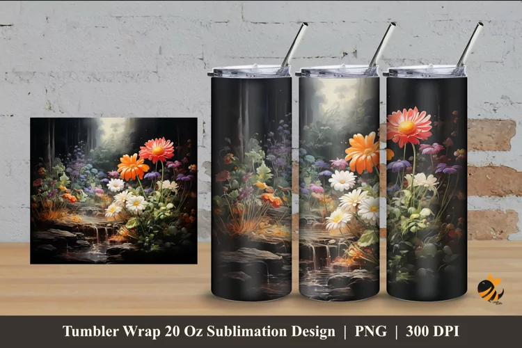 Dark Garden Tumbler Wrap Sublimation Design 4