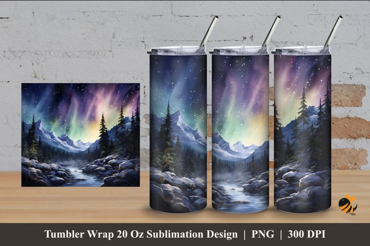 Northern Lights Tumbler Wrap Sublimation Design 4