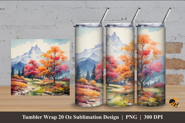 Mountain And Tree Tumbler Wrap Sublimation Design 4 example image 1