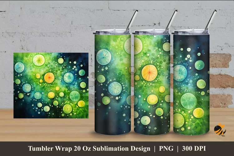 Watercolor Microorganisms Tumbler Wrap Sublimation Design 4