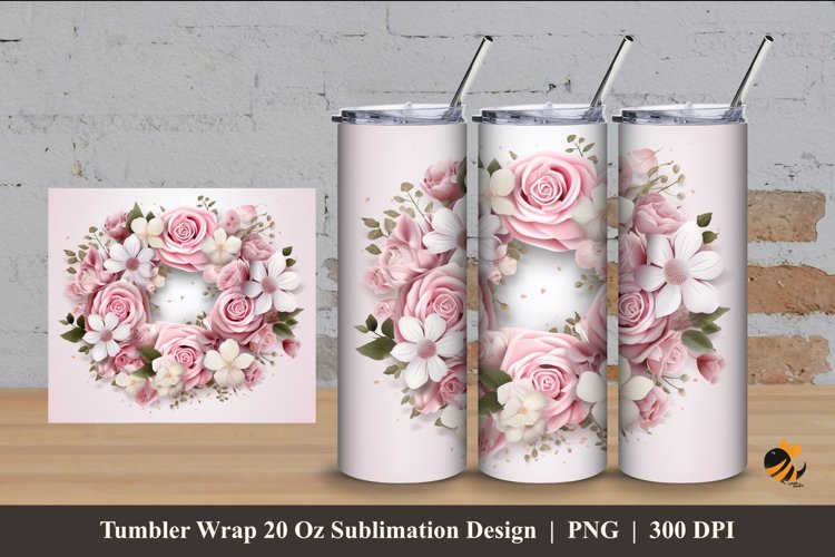 Pinky Wreath Flower Tumbler Wrap Sublimation Design 4 example image 1