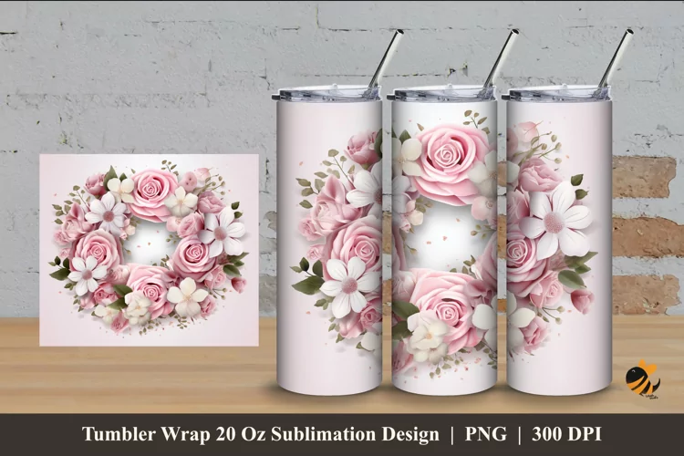 Pinky Wreath Flower Tumbler Wrap Sublimation Design 4