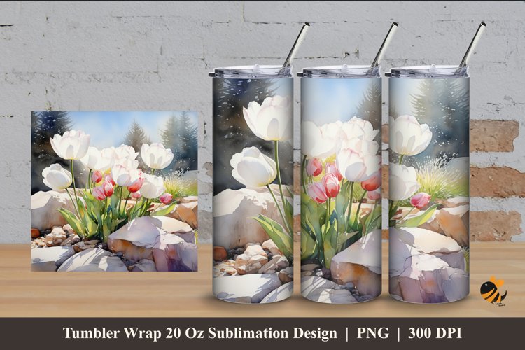 Nature Tulip Tumbler Wrap Sublimation Design 4 example image 1