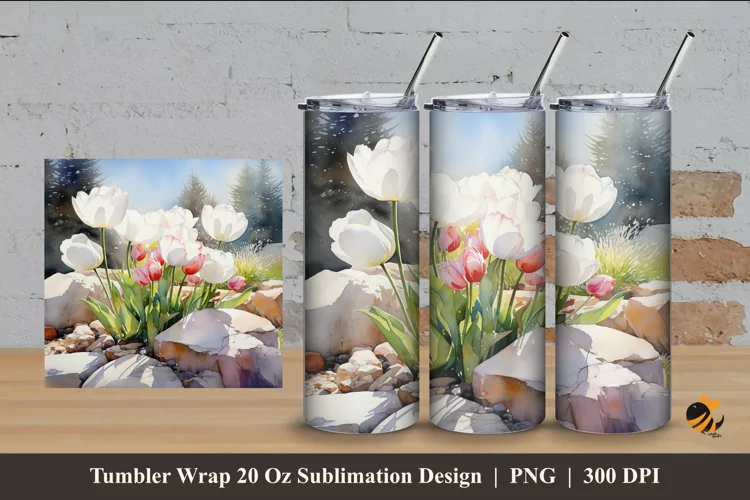 Nature Tulip Tumbler Wrap Sublimation Design 4