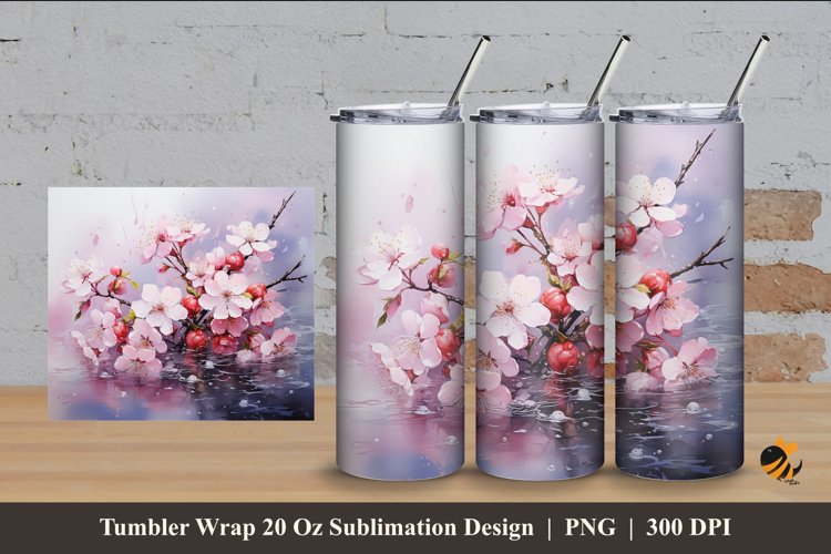 River Flower Tumbler Wrap Sublimation Design 4