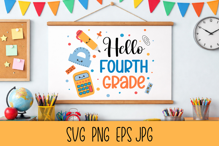 Hello 4th Grade SVG | Back to School 2026 | Fourth Grade PNG example image 1