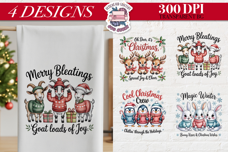 Christmas Cute Animals Clipart PNG Sublimation 4 Design