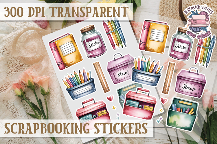 Scrapbooking sticker sheet Cute Funny PNG Watercolor School