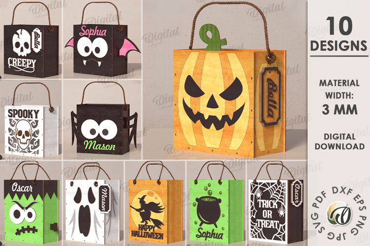 Halloween Treat Bags Bundle Laser Cut. Halloween Bag SVG