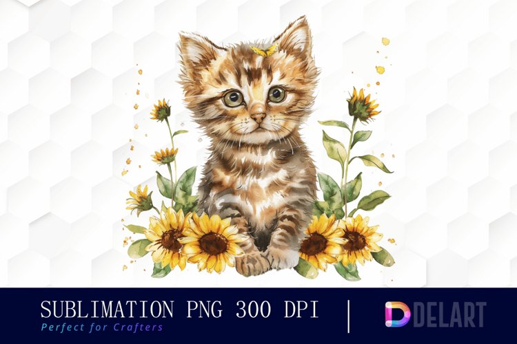 Kitten Sunflower Illustration Clipart