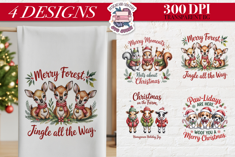 Christmas Cute Animals Clipart PNG Sublimation 4 Design