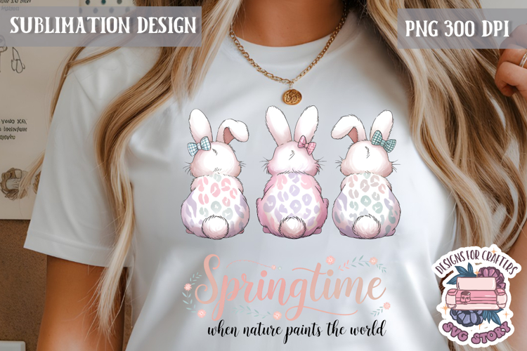 Cute Bunnies Spring Sublimation Design PNG Easter Hoop bunny