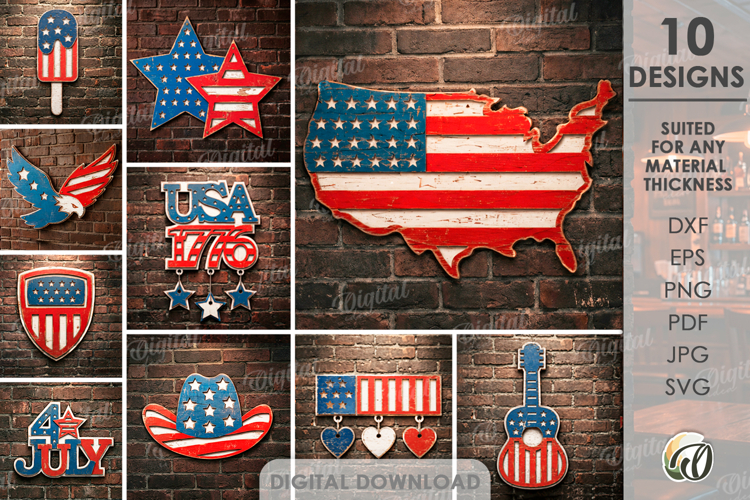 4th Of July Signs Bundle Laser Cut. Wall Decor SVG